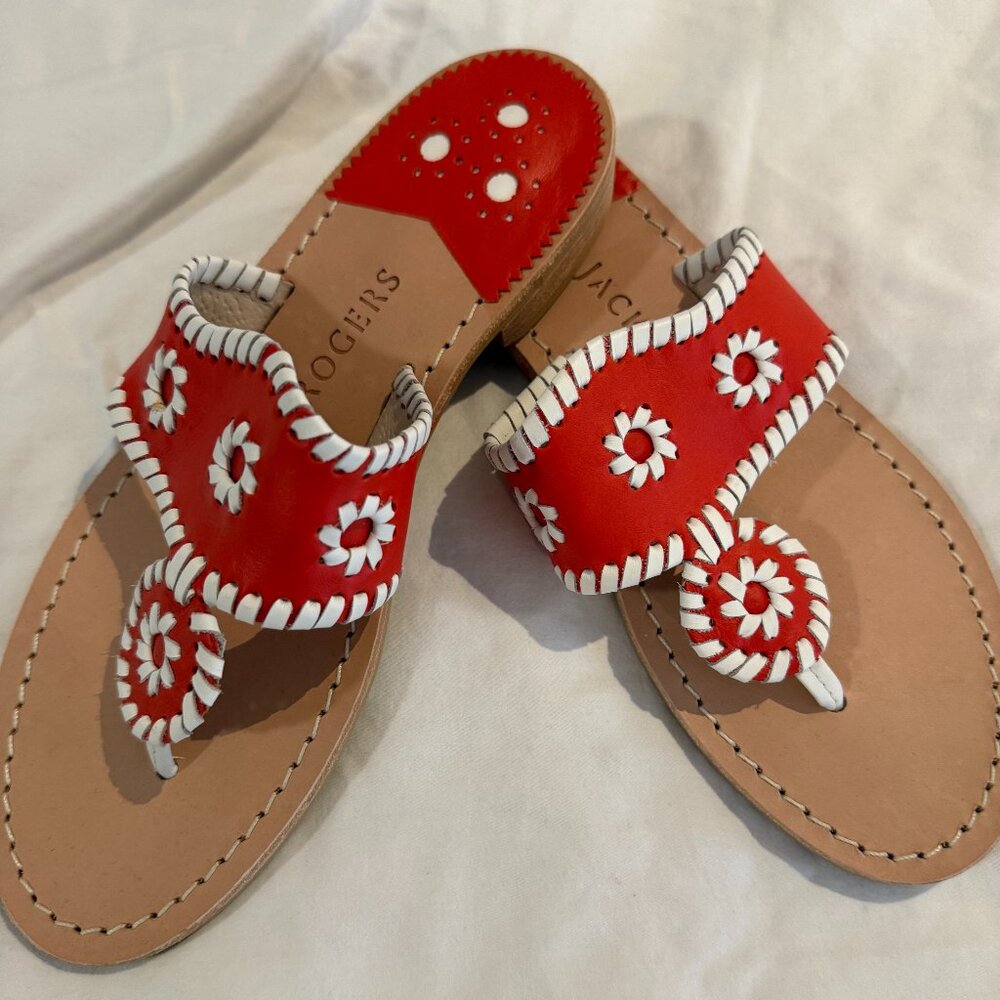 NEW JACK ROGERS red Leather Slides Size 7.5